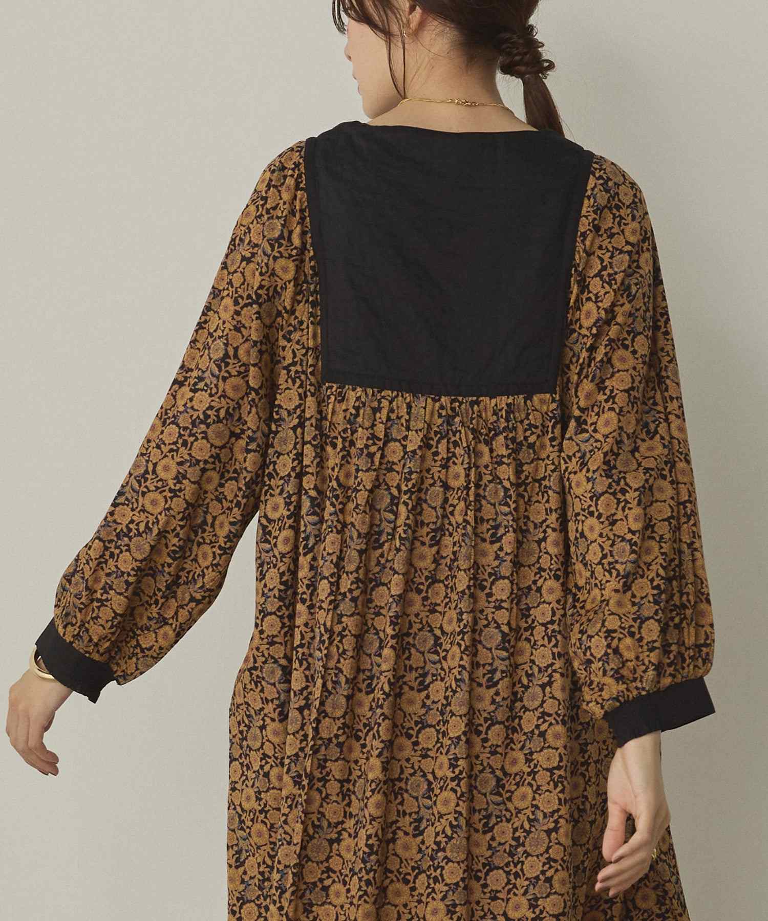 ノイア Noia 花柄 コットンモダールワンピース (ブラック) ブラック