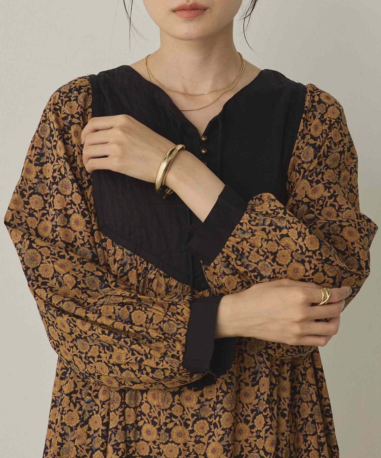 ノイア Noia 花柄 コットンモダールワンピース (ブラック) ブラック