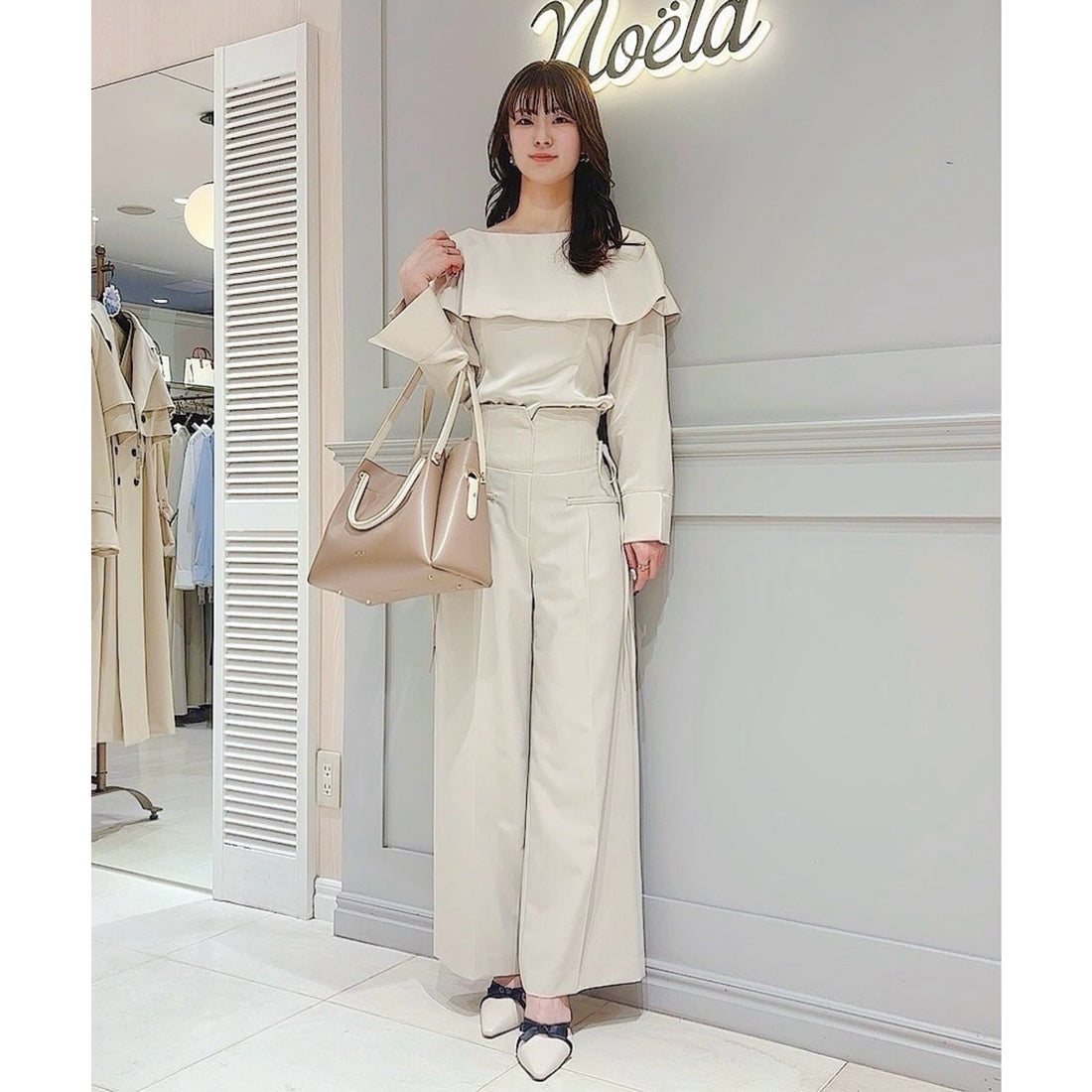 ノエラ NOELA サイドリボンワイドパンツ (グレー) グレー