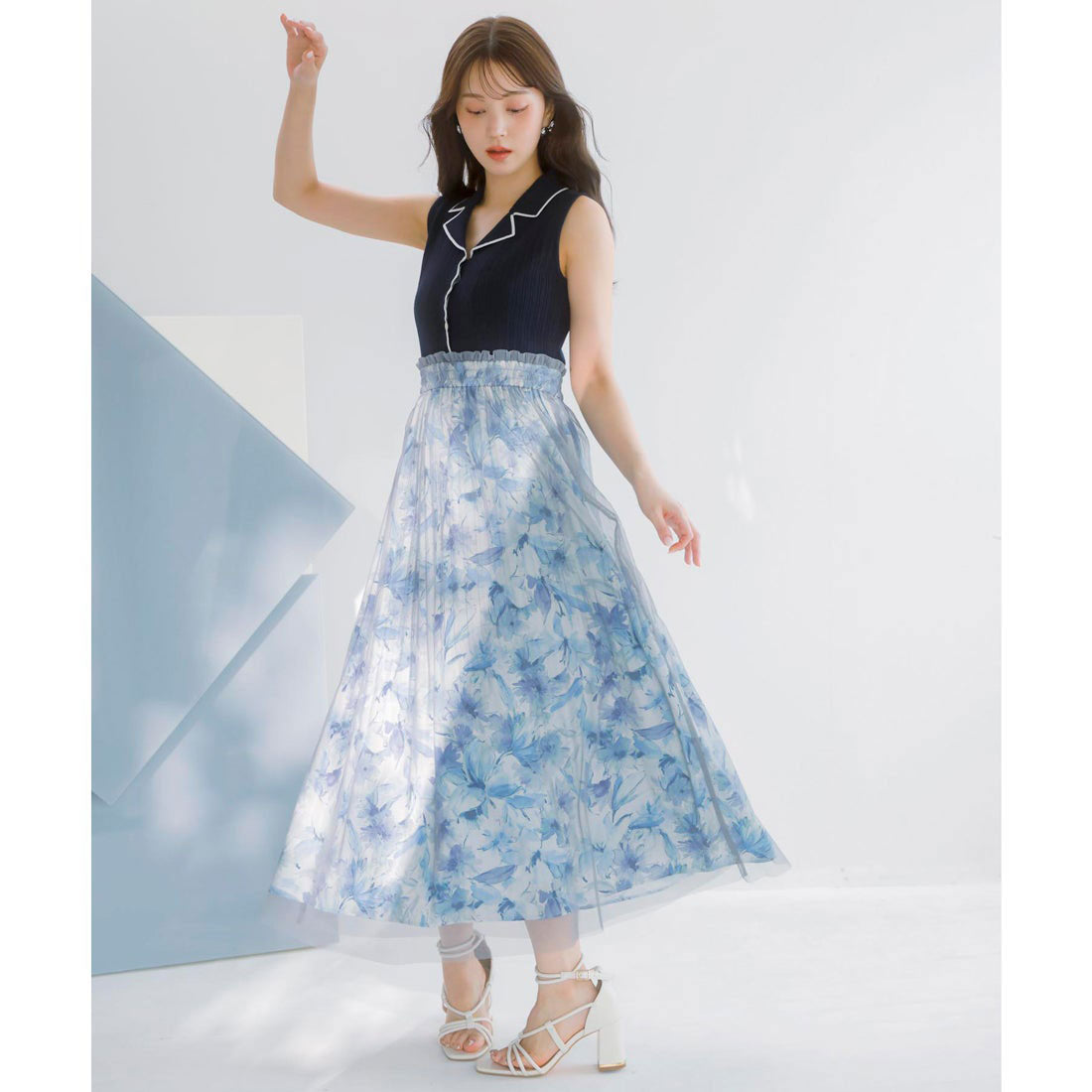 ノエラ NOELA 【15周年】フラワーニットドッキングワンピ (ブルー) ブルー