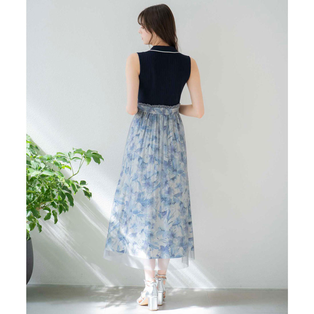 ノエラ NOELA 【15周年】フラワーニットドッキングワンピ (ブルー) ブルー