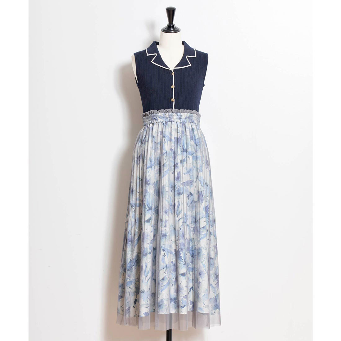 ノエラ NOELA 【15周年】フラワーニットドッキングワンピ (ブルー) ブルー