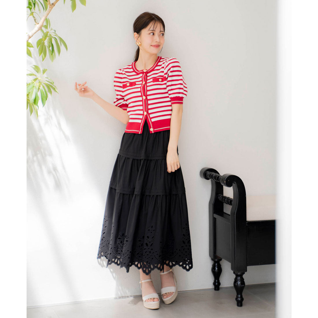 ノエラ NOELA 刺繍マキシスカート (サックス) サックス