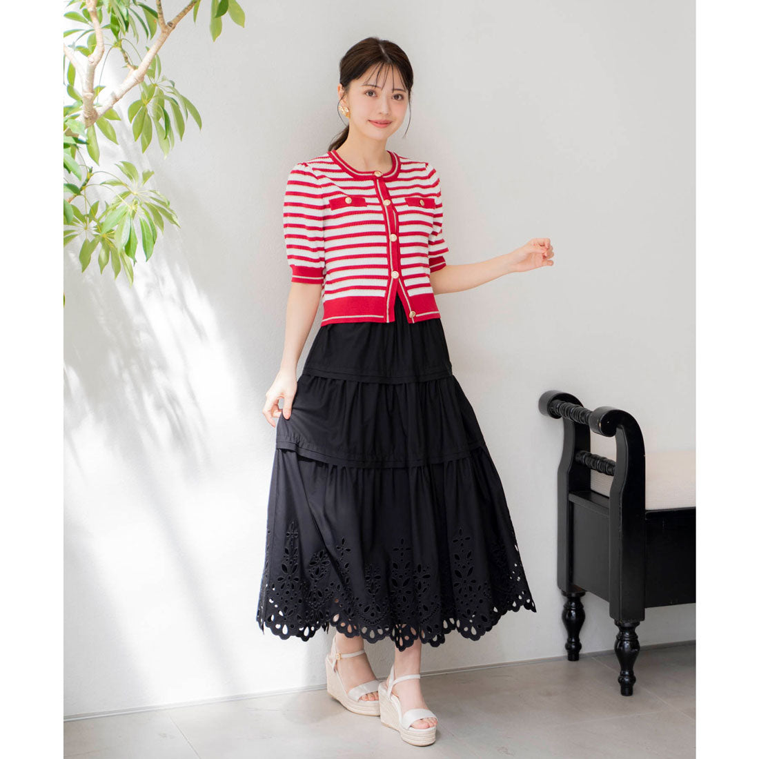 ノエラ NOELA 刺繍マキシスカート (サックス) サックス