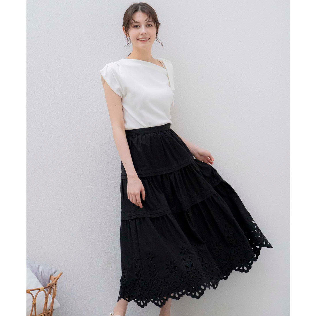 ノエラ NOELA 刺繍マキシスカート (サックス) サックス