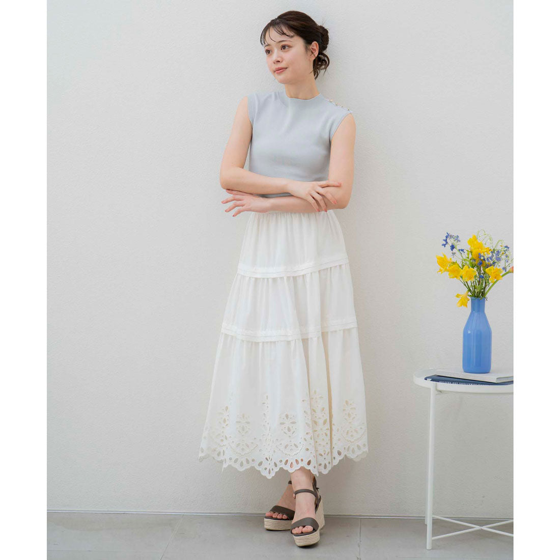 ノエラ NOELA 刺繍マキシスカート (サックス) サックス