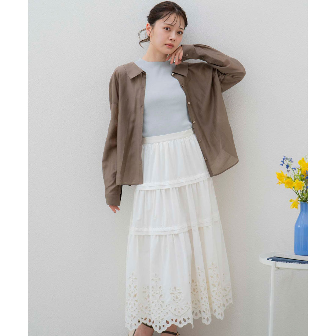 ノエラ NOELA 刺繍マキシスカート (サックス) サックス