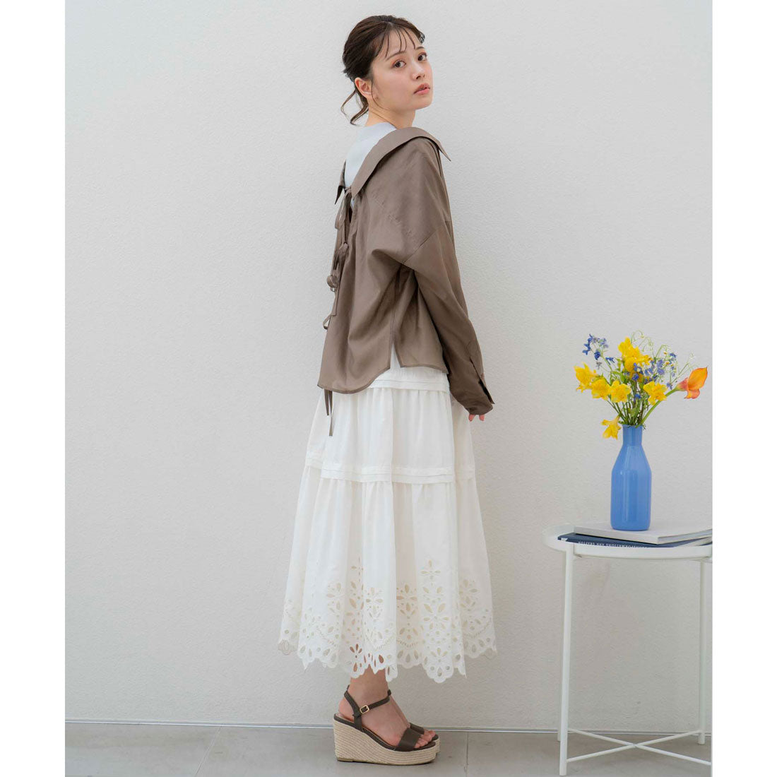 ノエラ NOELA 刺繍マキシスカート (サックス) サックス