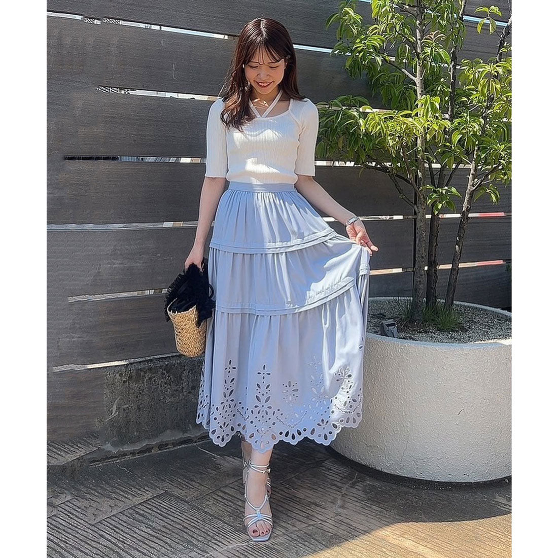 ノエラ NOELA 刺繍マキシスカート (サックス) サックス