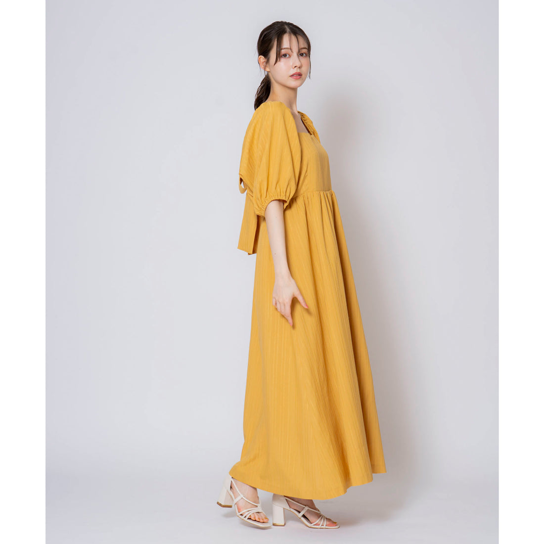 ノエラ NOELA バックリボンマキシワンピ (イエロー) イエロー