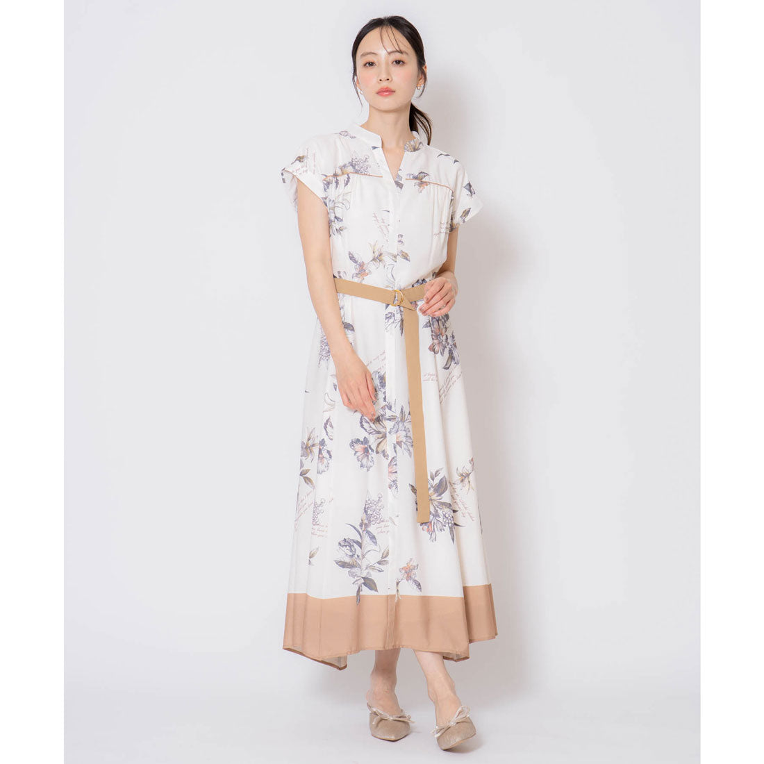 ノエラ Noela 【15周年】スカーフ柄シャツワンピース (ベージュ) ベージュ