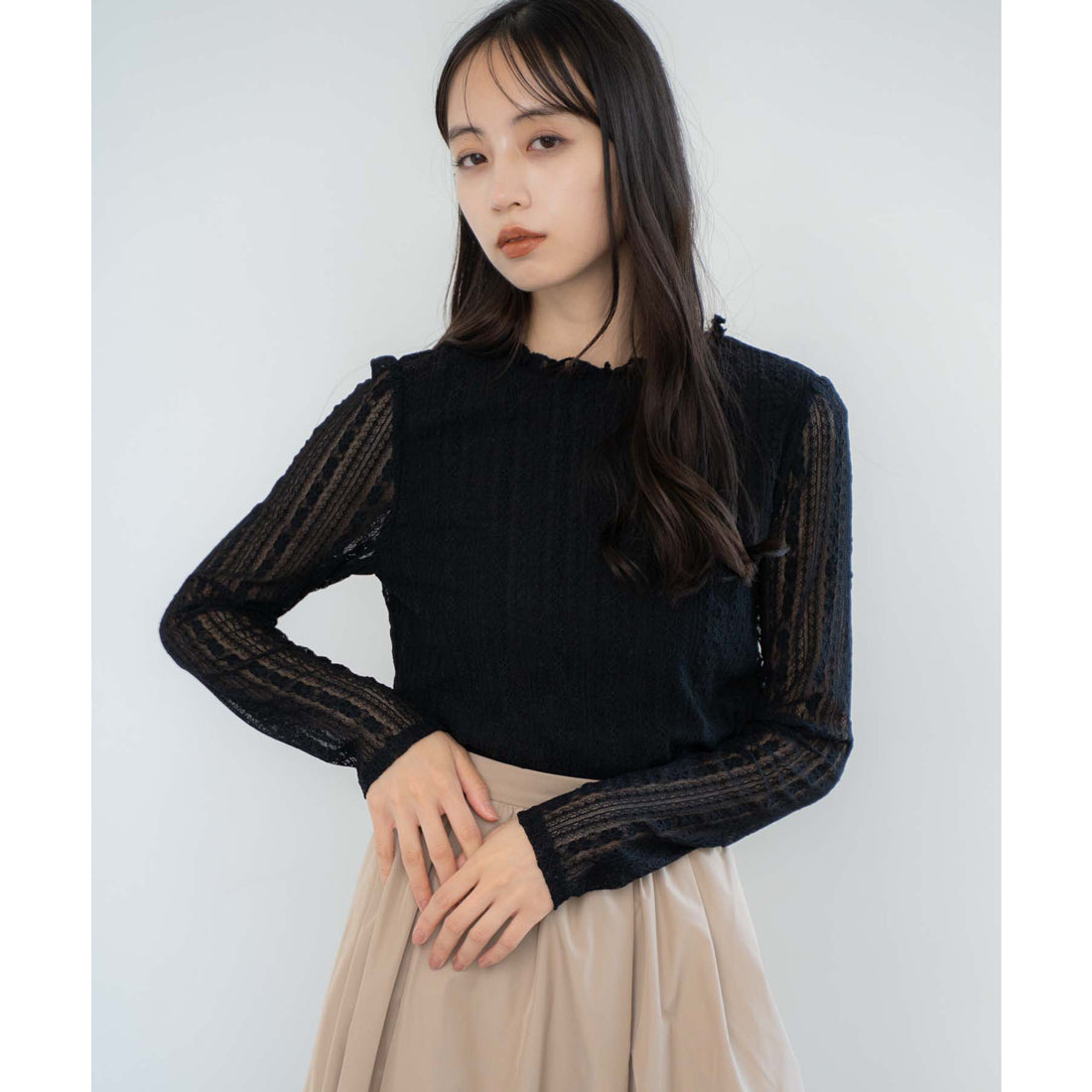ノエラ NOELA シアーレースカットソー (ブラック) ブラック