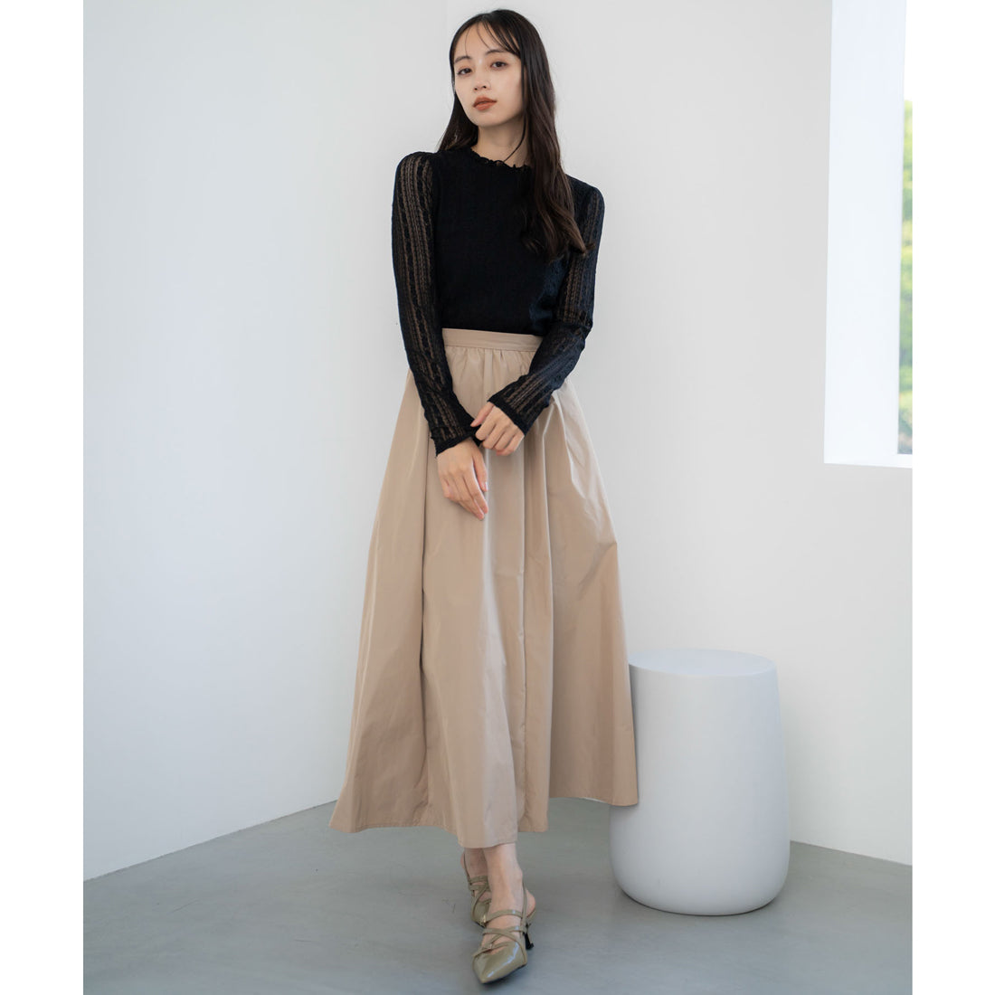 ノエラ NOELA シアーレースカットソー (ブラック) ブラック