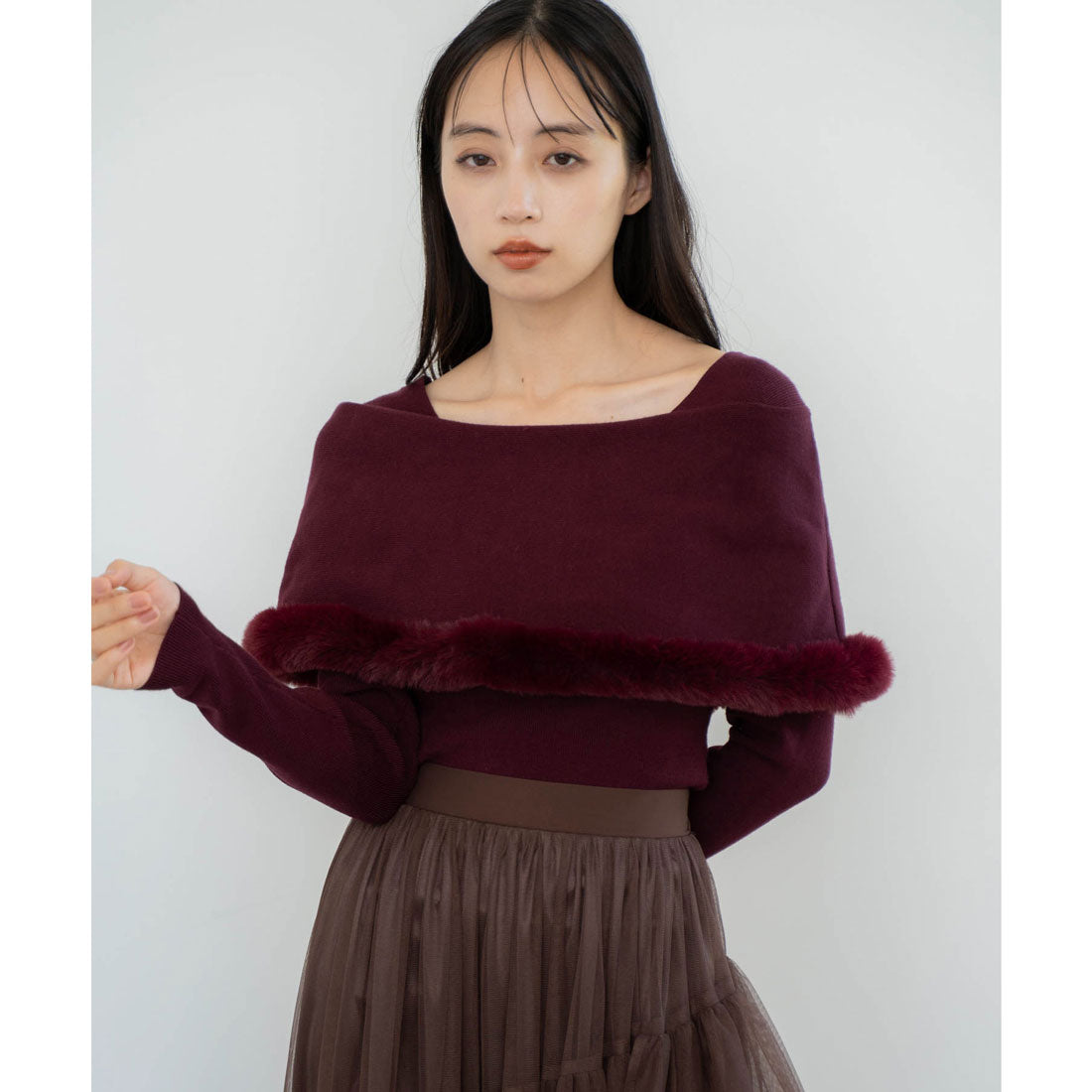 ノエラ NOELA ファートリムニット (ボルドー) ボルドー