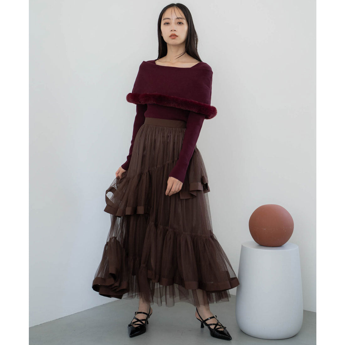 ノエラ NOELA ファートリムニット (ボルドー) ボルドー