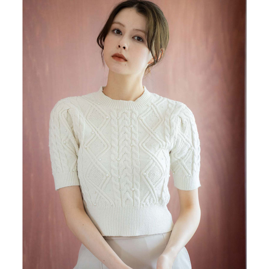ノエラ NOELA ケーブルパールニット (オフホワイト) オフホワイト