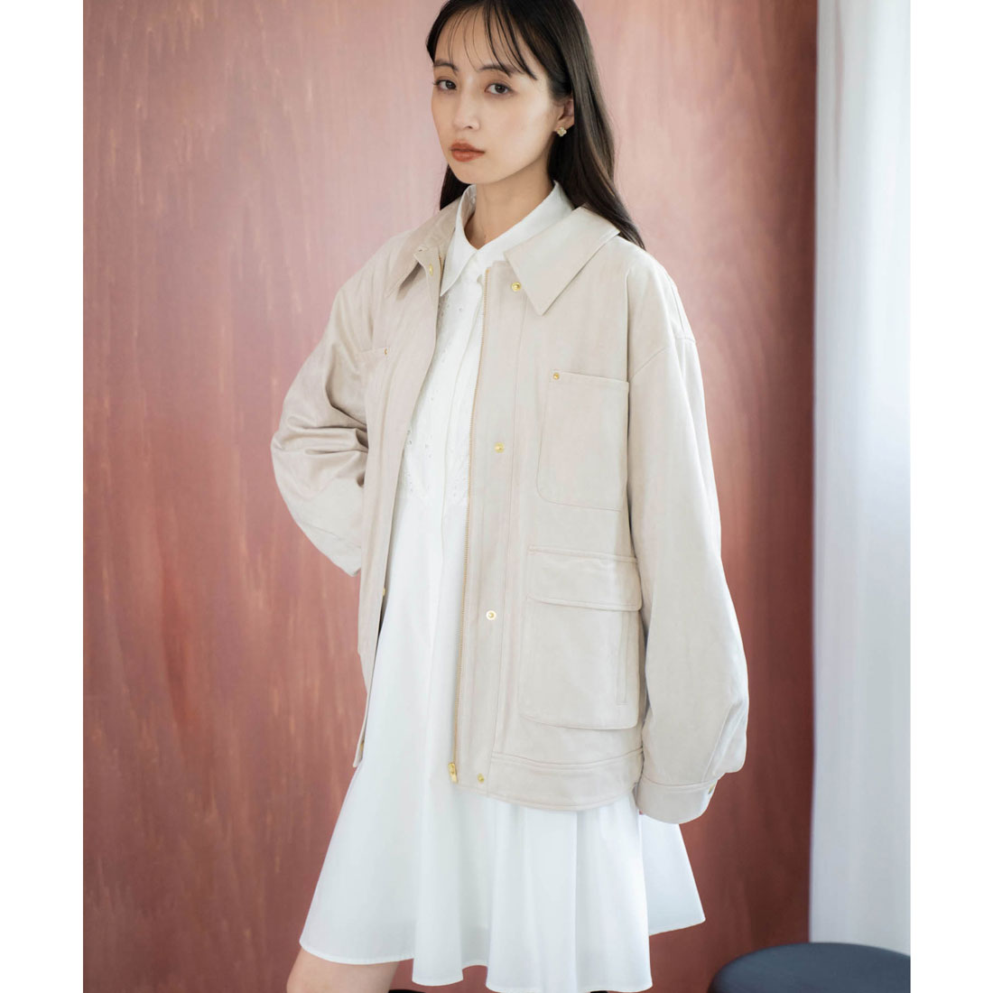 ノエラ NOELA フェイクスエードワークジャケット (ベージュ) ベージュ