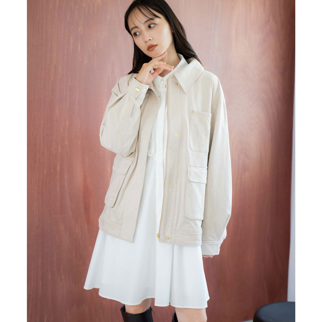 ノエラ NOELA フェイクスエードワークジャケット (ベージュ) ベージュ