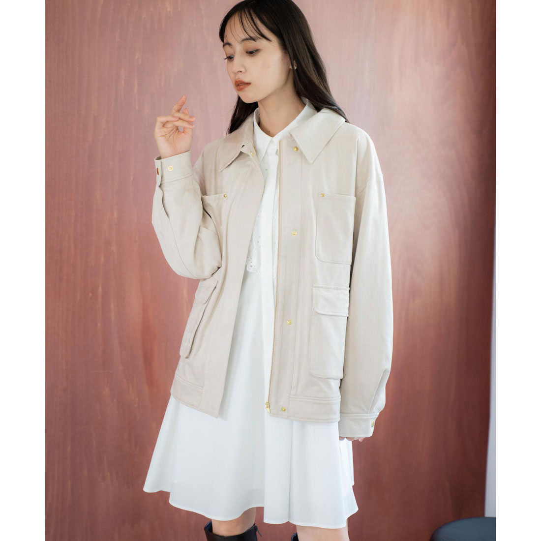 ノエラ NOELA フェイクスエードワークジャケット (ベージュ) ベージュ