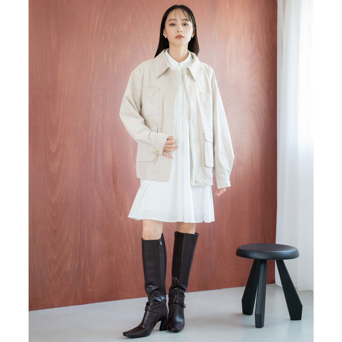 ノエラ NOELA フェイクスエードワークジャケット (ベージュ) ベージュ