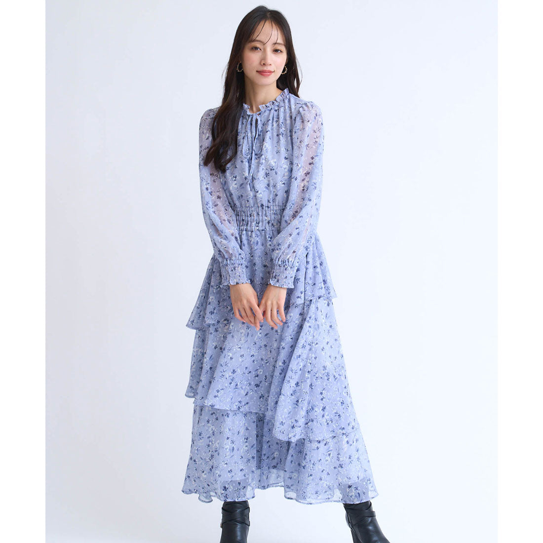 ノエラ NOELA タイニーフラワードビードットワンピース (サックス) サックス