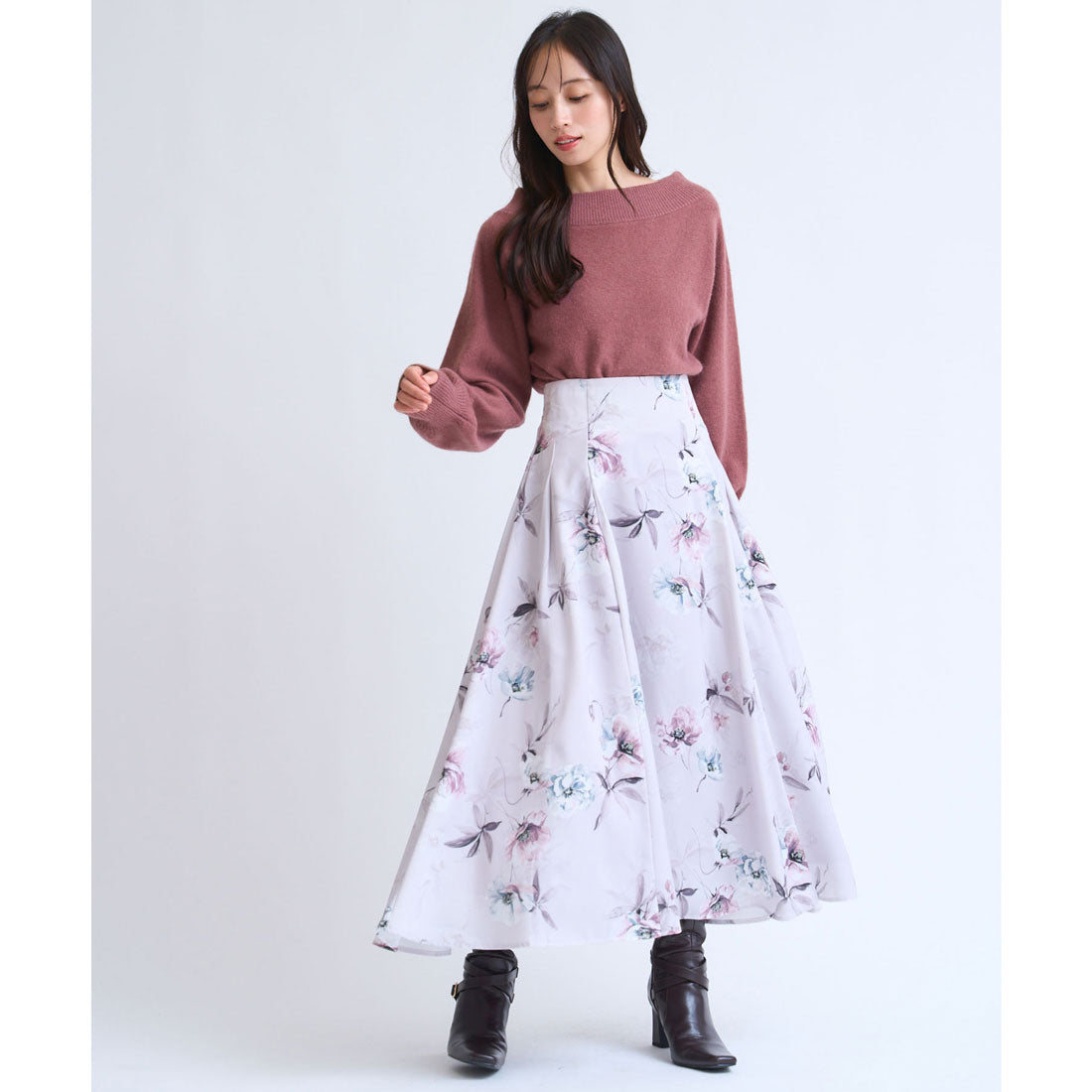 ノエラ NOELA シャドーフラワースカート (ピンク) ピンク