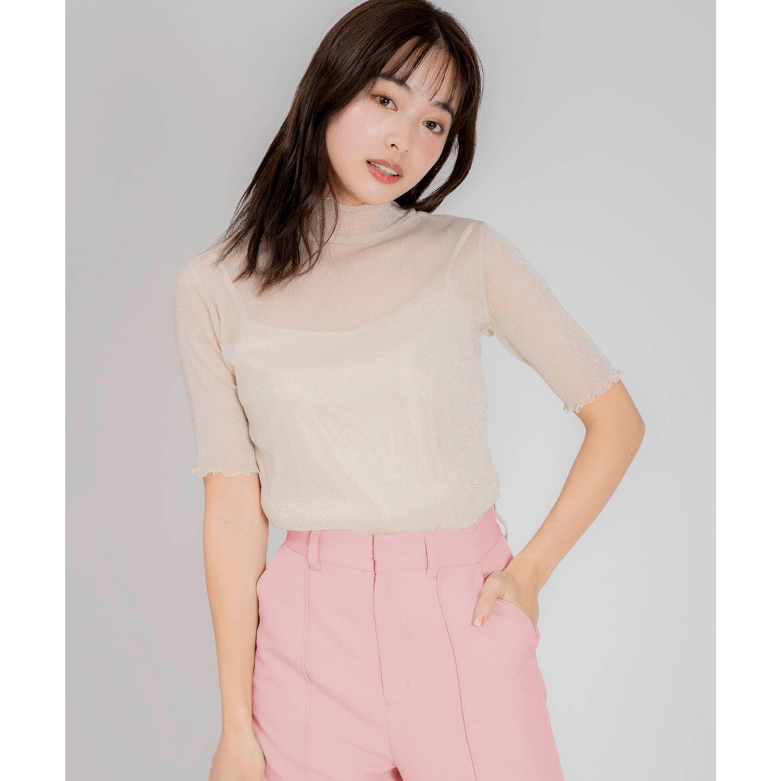 ノエラ Noela ラメシアーカットソー,ベージュ