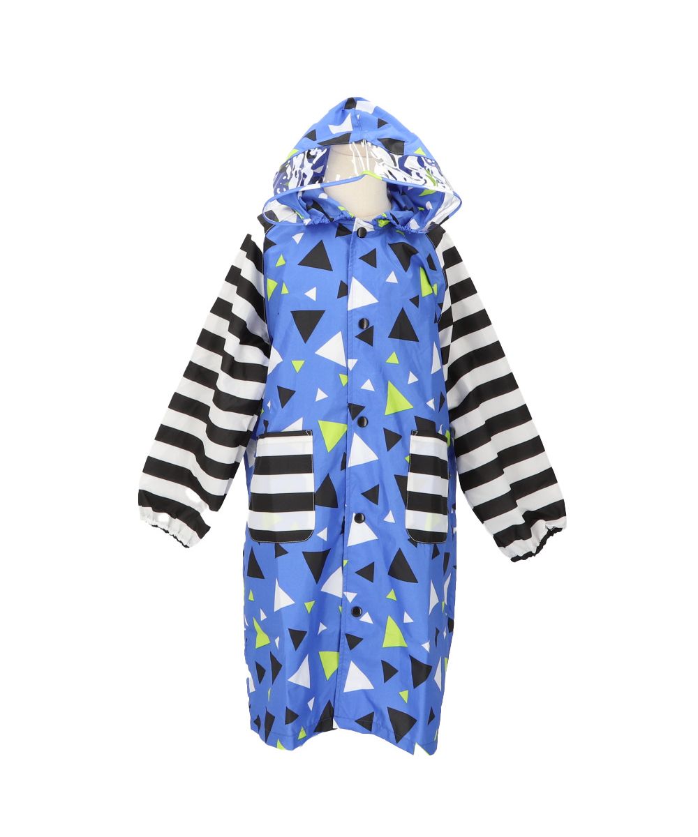 バックヤードファミリー BACKYARD FAMILY キッズレインコート 男の子,三角ボーダーブルー