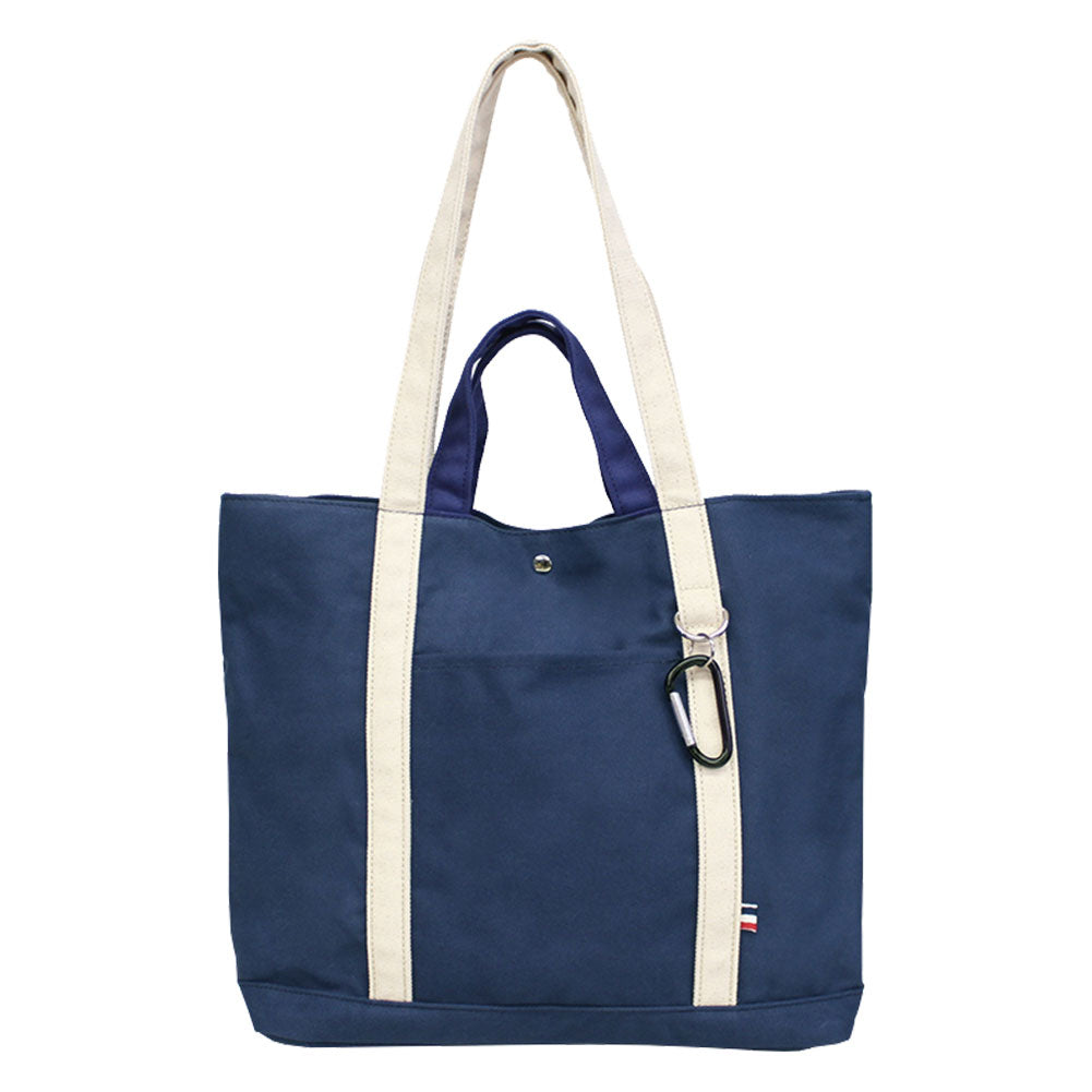 ノーブランド No Brand カラビナ付ダブルハンドルキャンバストート,ネイビー