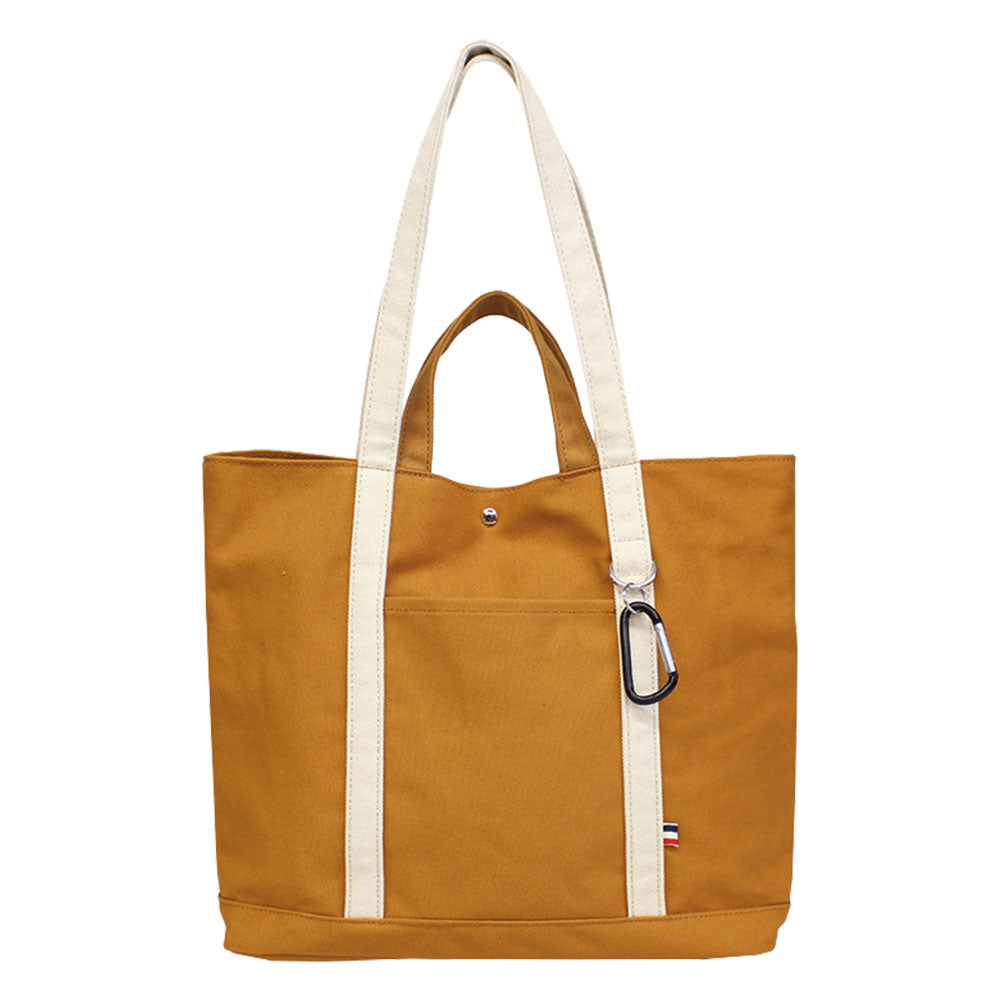 ノーブランド No Brand カラビナ付ダブルハンドルキャンバストート,マスタード
