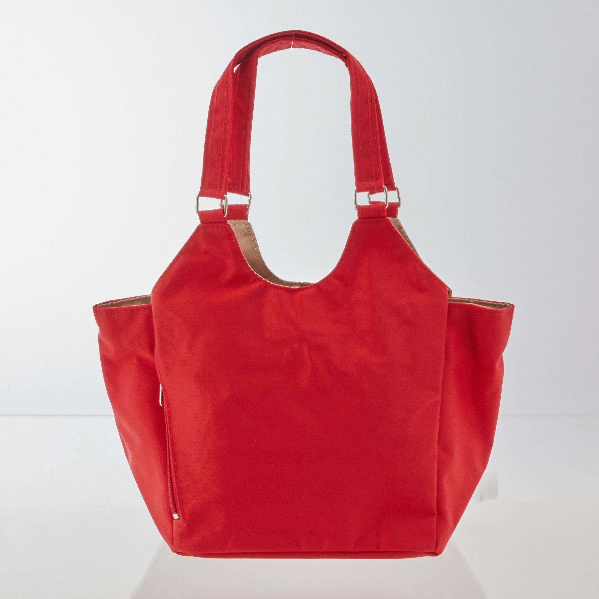 ノーブランド No Brand お散歩バッグ サブバッグ あおりポケット付き トートバッグ #3482 (アカ) アカ