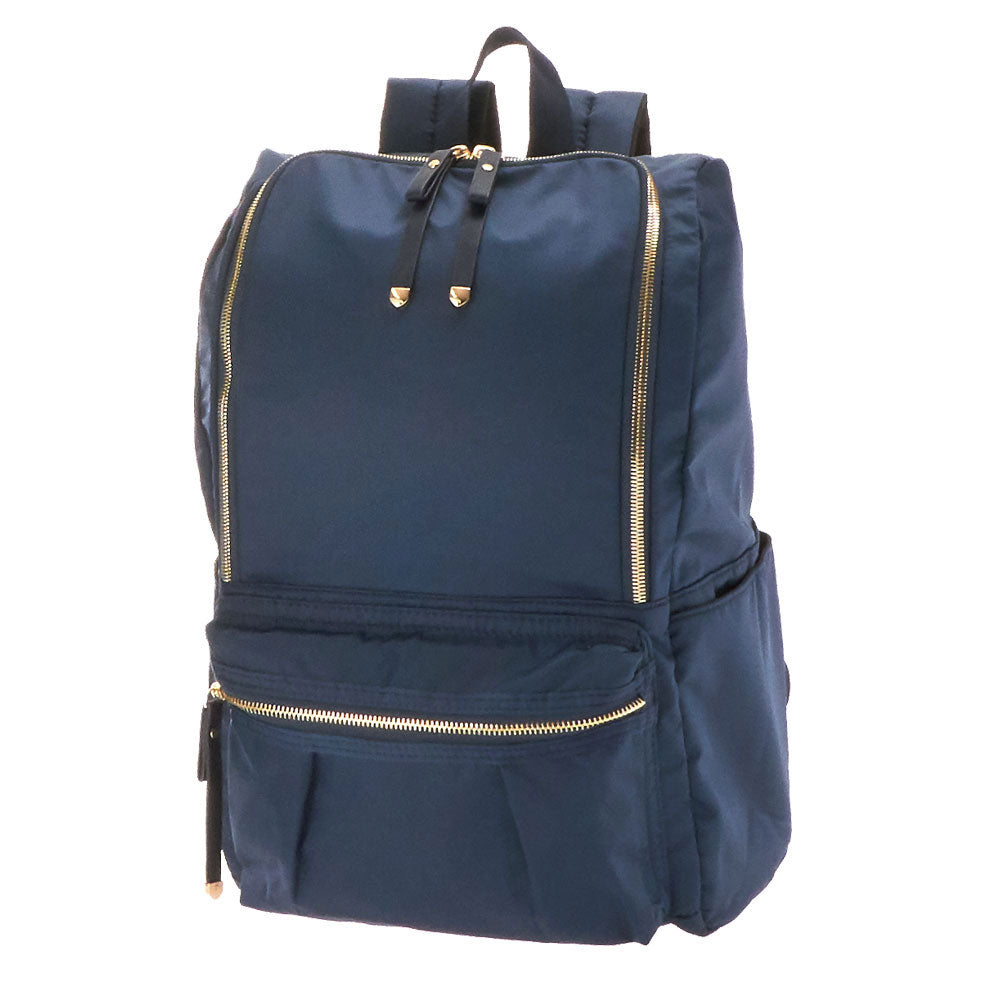 ノーブランド No Brand 光沢ポリエステルラウンドファスナーリュック YS18-0390 ママリュック,163.ネイビー