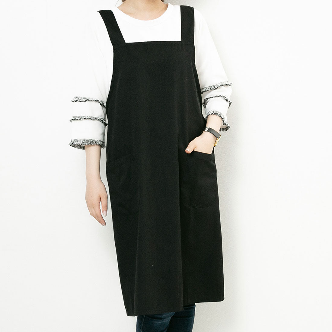 バックヤードファミリー BACKYARD FAMILY 体のラインが隠せる エプロン,ブラック