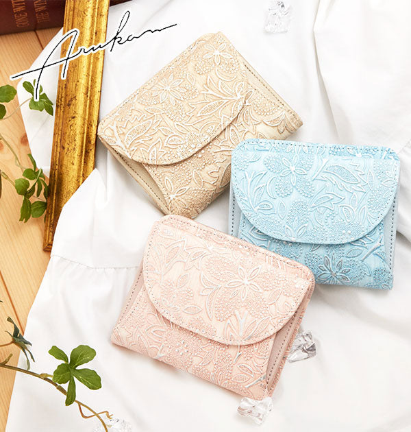 ノーブランド No Brand アルカン 1411674 クレア レザーパールフラワー 二つ折り札入れ