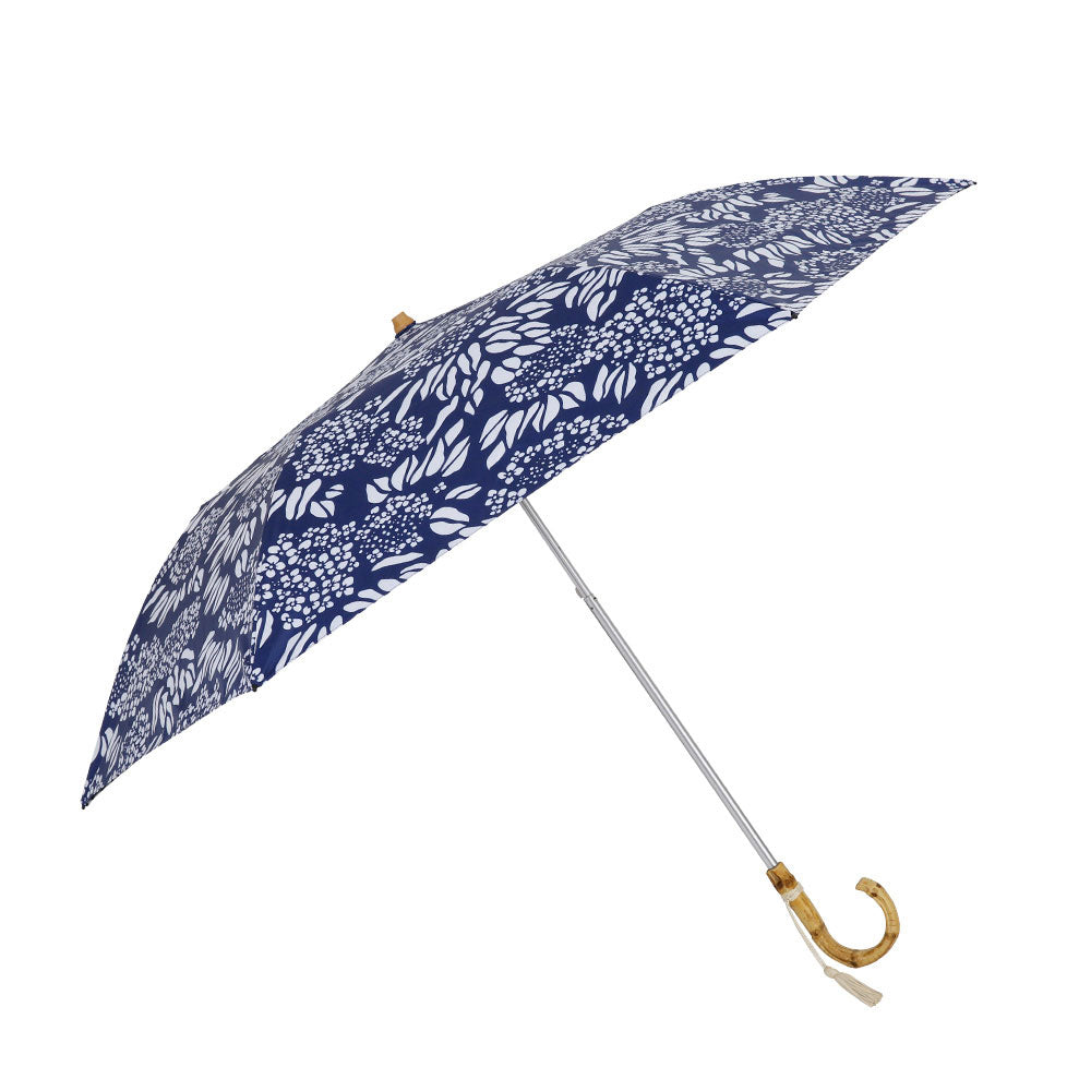 ノーブランド No Brand 河馬印本舗 晴雨兼用2段ミニ折りたたみ日傘 50cm (あじさい/留紺) あじさい/留紺