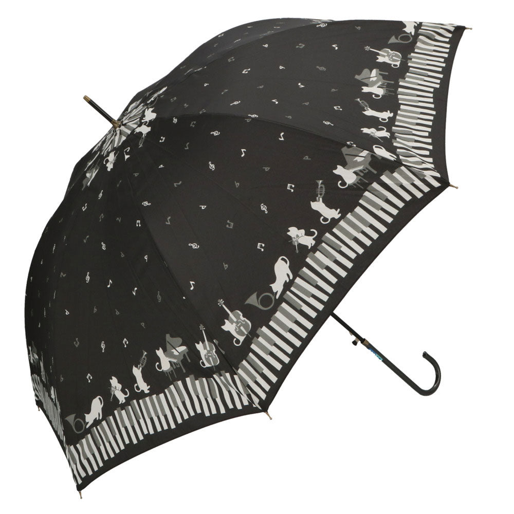 ノーブランド No Brand amusant sous la pluie 60cm スリム耐風長傘 8mm PUレザー (17130.オーケストラCAT_ブラック) 17130.オーケストラCAT_ブラック