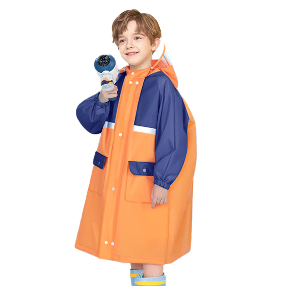 バックヤードファミリー BACKYARD FAMILY レインコート キッズ ランドセル対応 収納バッグ付き おしゃれ,ネイビー×オレンジ