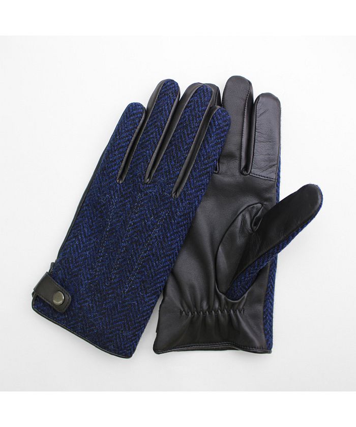 バックヤードファミリー BACKYARD FAMILY MEN Harris Tweed グローブ タッチパネル対応,ヘリンボーンネイビー
