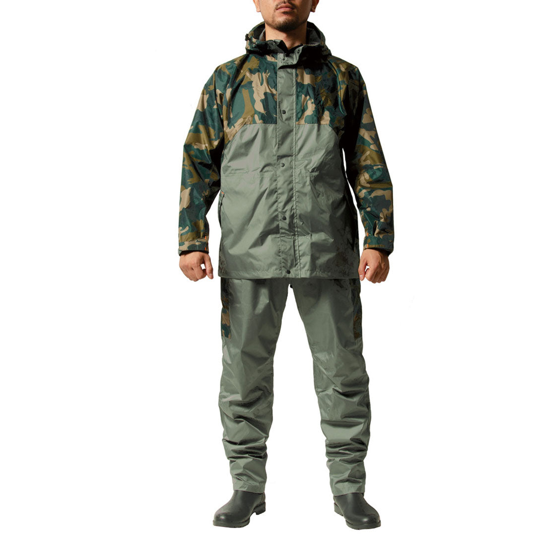 バックヤードファミリー BACKYARD FAMILY Makku マック レインスーツ クロスオーバーレインスーツ AS-8510,グリーンカモ