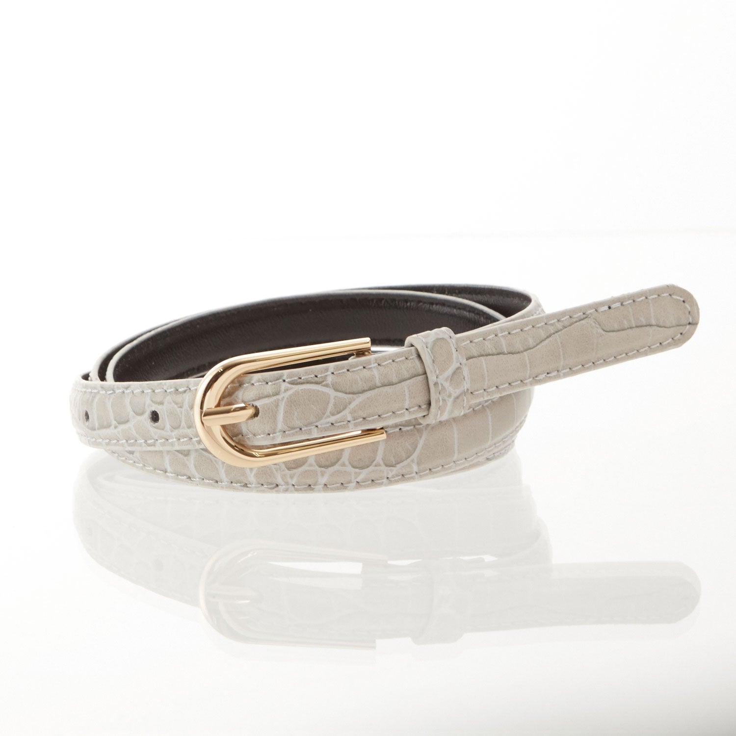 ノーブランド No Brand クロコダイルベルト,グレイッシュホワイト