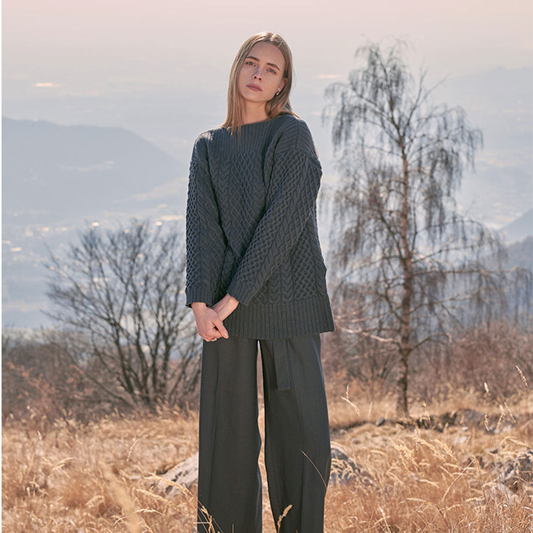 バックヤードファミリー BACKYARD FAMILY ボードネックケーブルニット (white) white