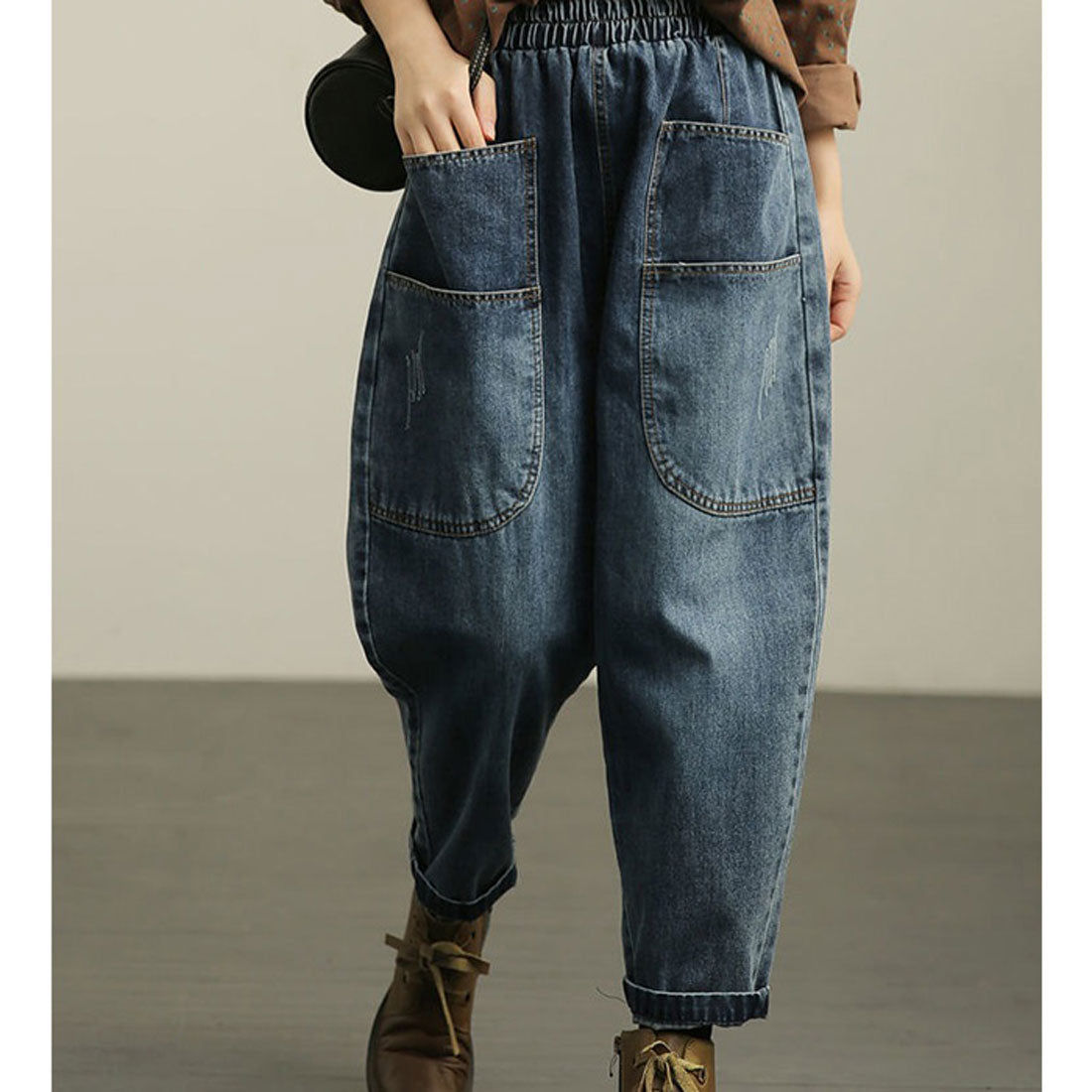 バックヤードファミリー BACKYARD FAMILY デニムパンツ ボトムス サルエル ウエストゴム (ブルー) ブルー