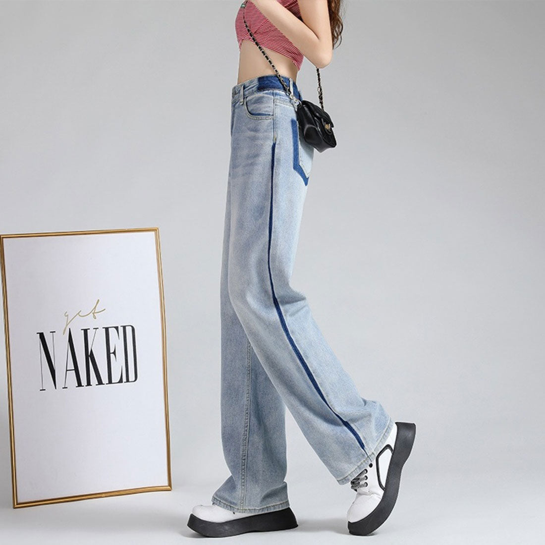 バックヤードファミリー BACKYARD FAMILY ストレート デニムパンツ ハイウエスト (ブルー) ブルー