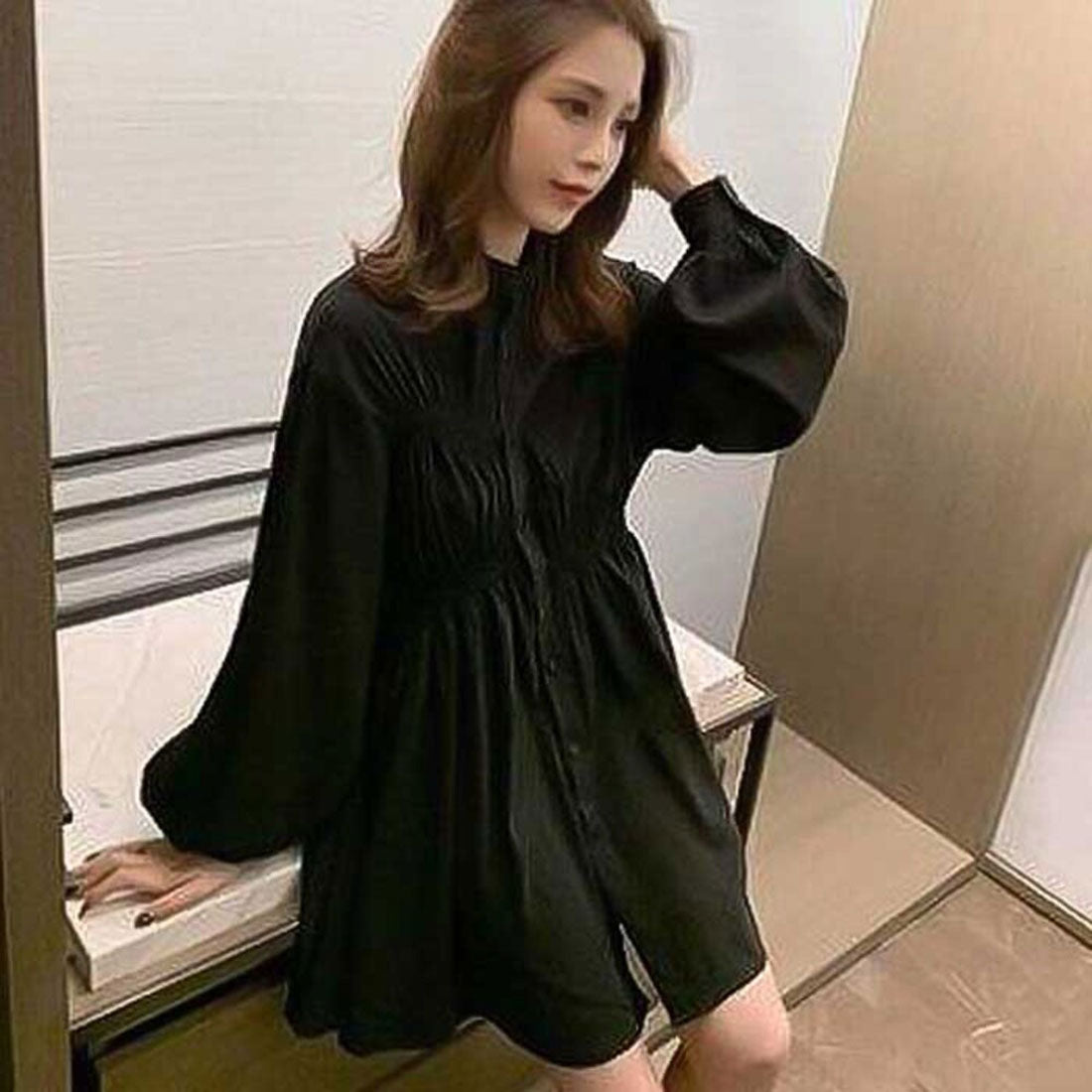 バックヤードファミリー BACKYARD FAMILY シャツワンピース 長袖 mmshirtd23b (ブラック) ブラック