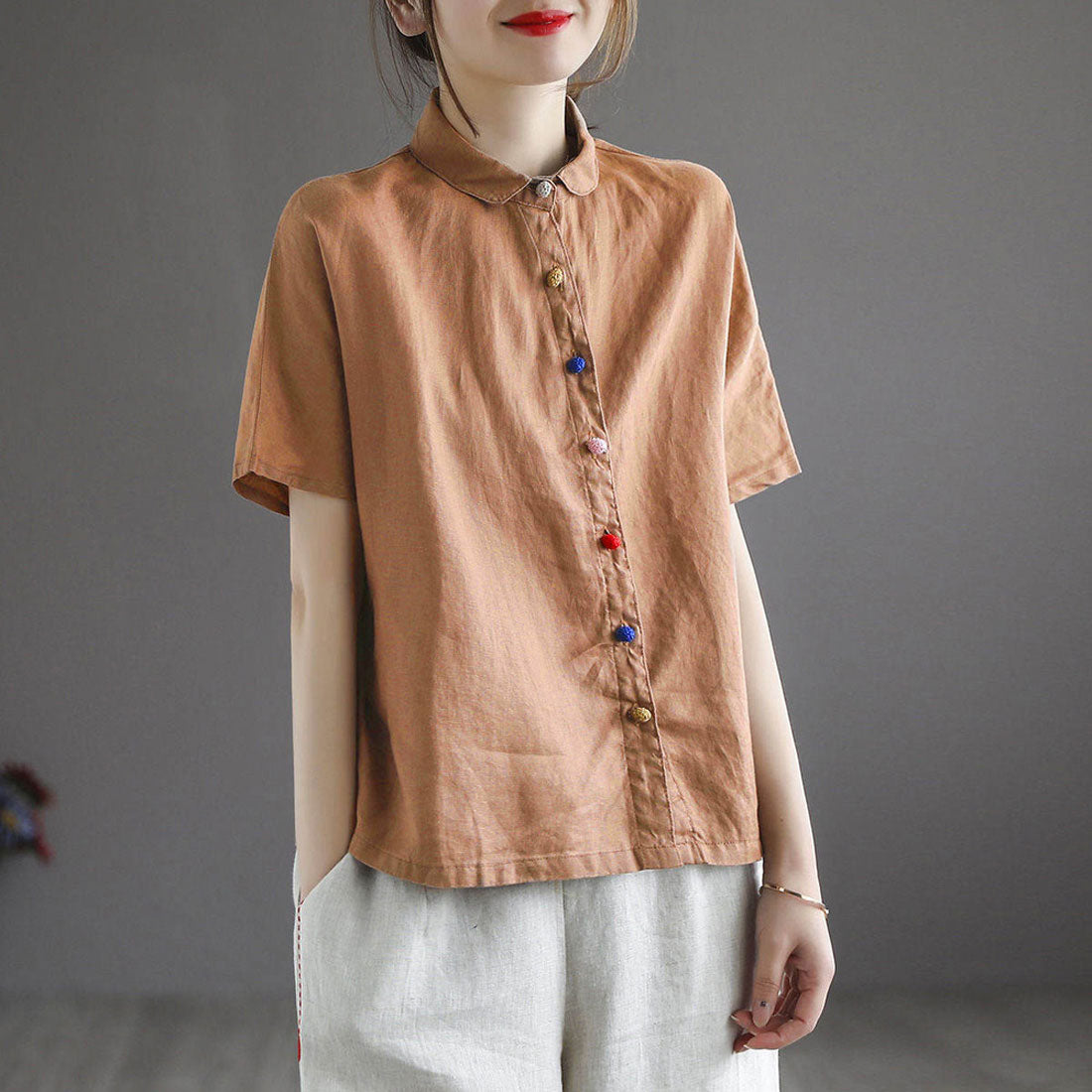 バックヤードファミリー BACKYARD FAMILY シャツ レディース おしゃれ ブラウス (キャメル×半袖) キャメル×半袖