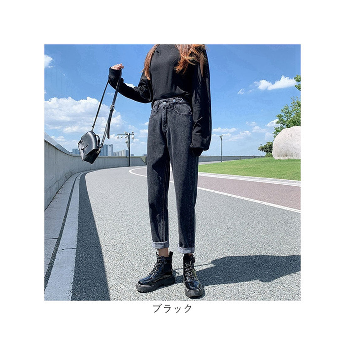 バックヤードファミリー BACKYARD FAMILY デニムパンツ テーパードパンツ ウエスト調整可能 (ブルー) ブルー