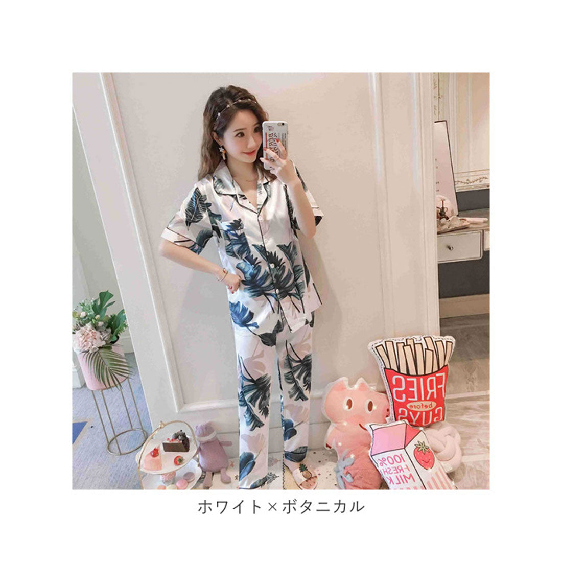 バックヤードファミリー BACKYARD FAMILY パジャマ ルームウェア 上下セット おしゃれ pjm9018 (ネイビー×ボタニカル) ネイビー×ボタニカル