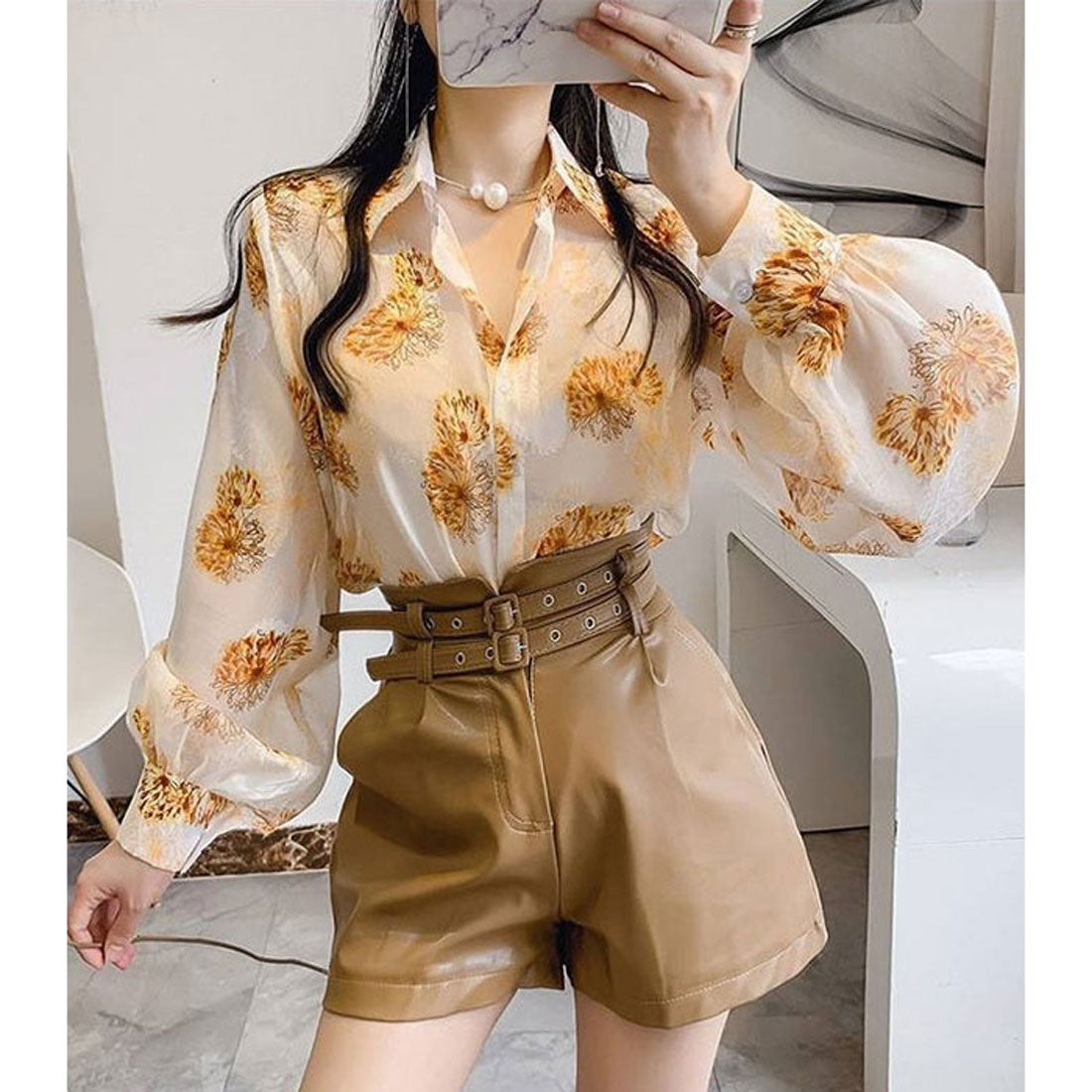 バックヤードファミリー BACKYARD FAMILY シャツブラウス トップス フラワーデザイン (Dカラー) Dカラー