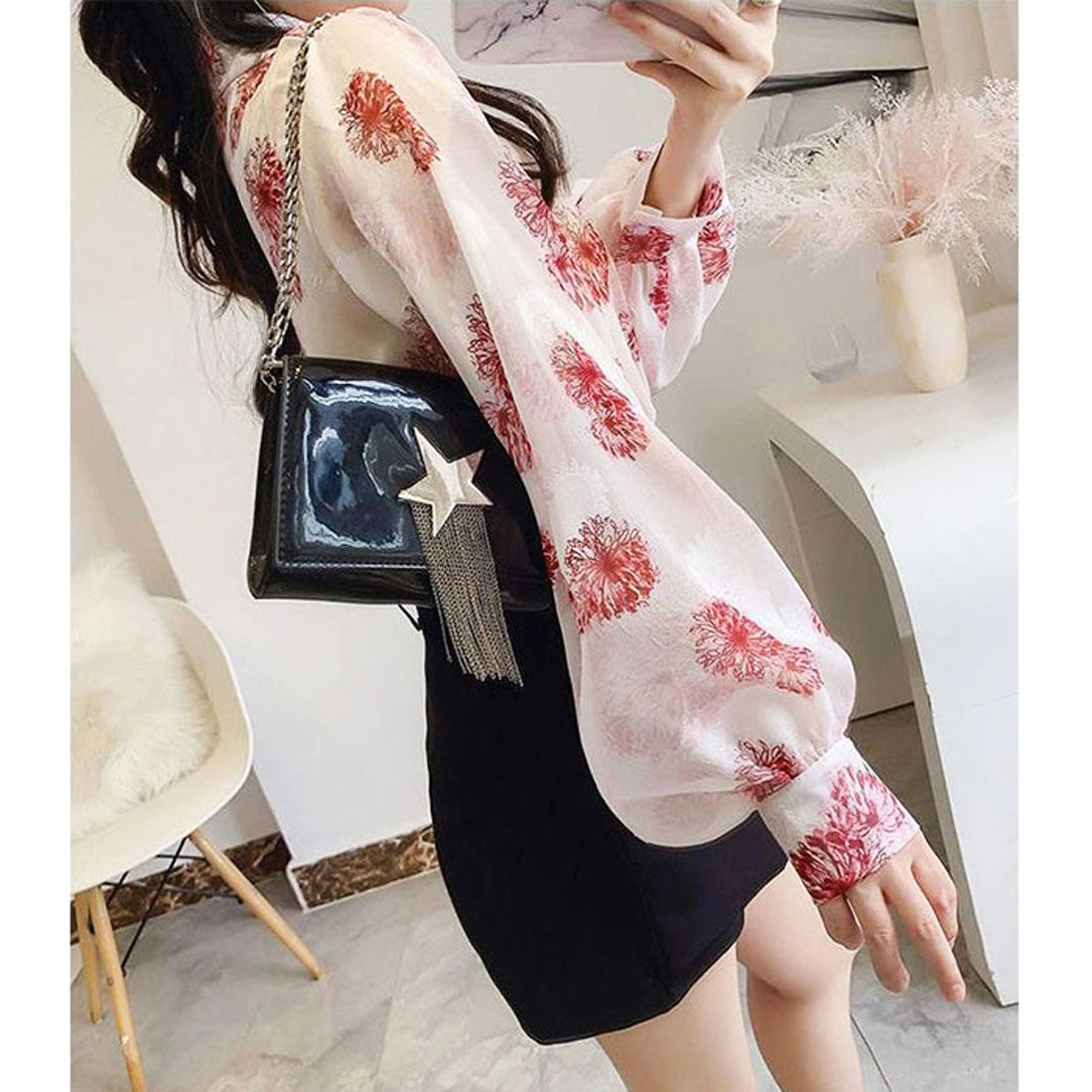 バックヤードファミリー BACKYARD FAMILY シャツブラウス トップス フラワーデザイン (Dカラー) Dカラー