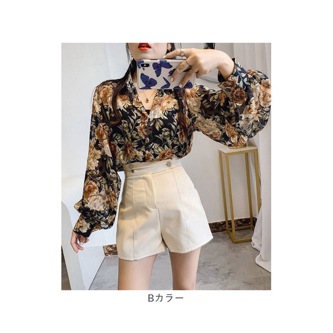 バックヤードファミリー BACKYARD FAMILY シャツブラウス トップス フラワーデザイン (Dカラー) Dカラー